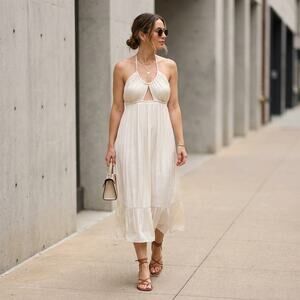 𝅺NWT J.Crew Collection BG522 Off-White Featherweight Satin Midi Dress, size 6